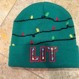 Green Holiday Beanie with Festive Lights